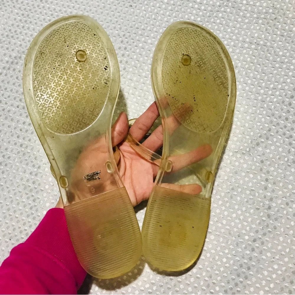 TORY BURCH clear jelly sandals white logo SIZE 9 womens